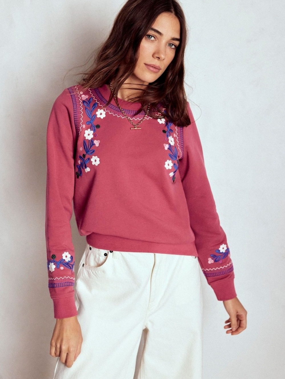 Boden Red Hannah Embroidered Sweatshirt- NWT Sz L - Picture 2 of 7